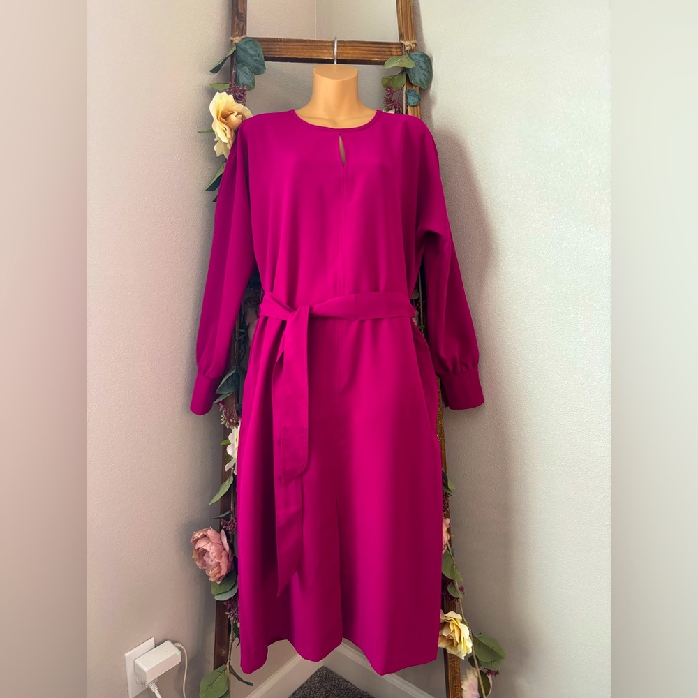 Alfani Women’s Dress Large Shift Long Sleeve Cranberry Rose Pink Size M NWT